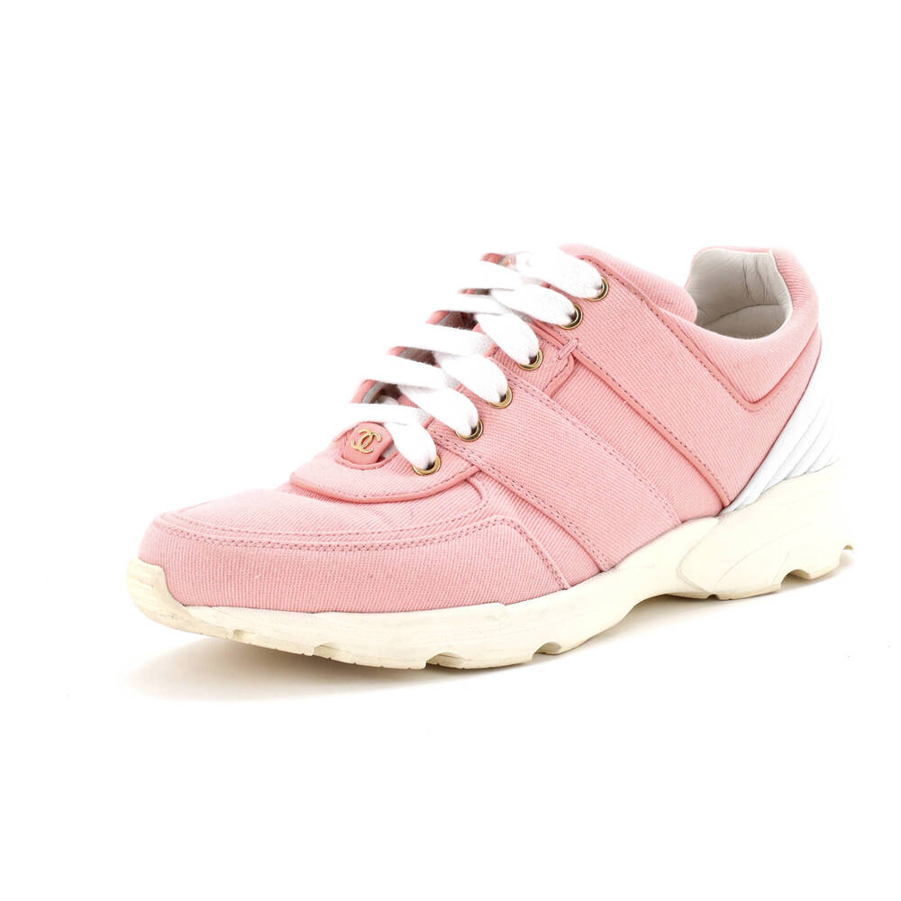 Chanel Women's CC Lace Up Sneakers Canvas with Leather
